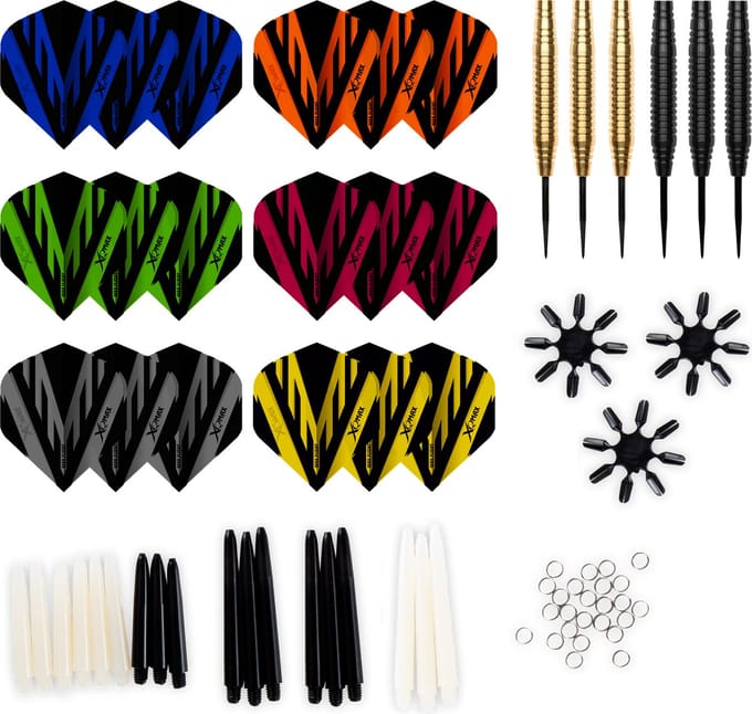 XQMax 2 Sets Black & Gold Brass Darts + Extra Flights En Shaft - 56 Delig