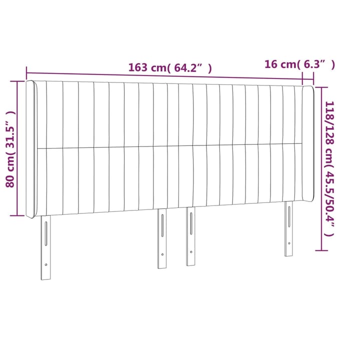 vidaXL - Hoofdbord - LED - 163x16x118/128 - cm - fluweel - zwart