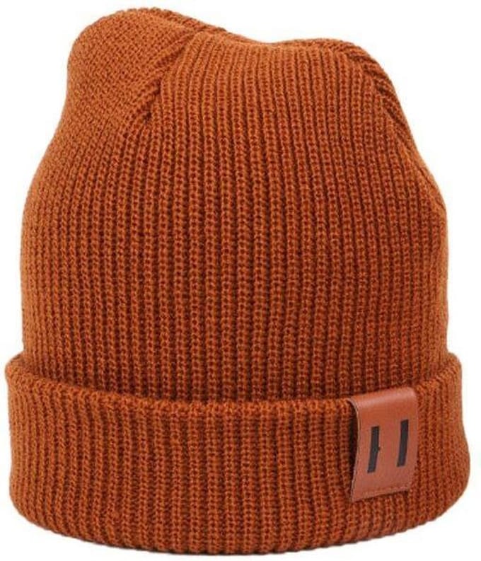 Stoer babymutsje/kindermuts - 40-55 cm omtrek - Bruin met lederen accent - Premium kwaliteit