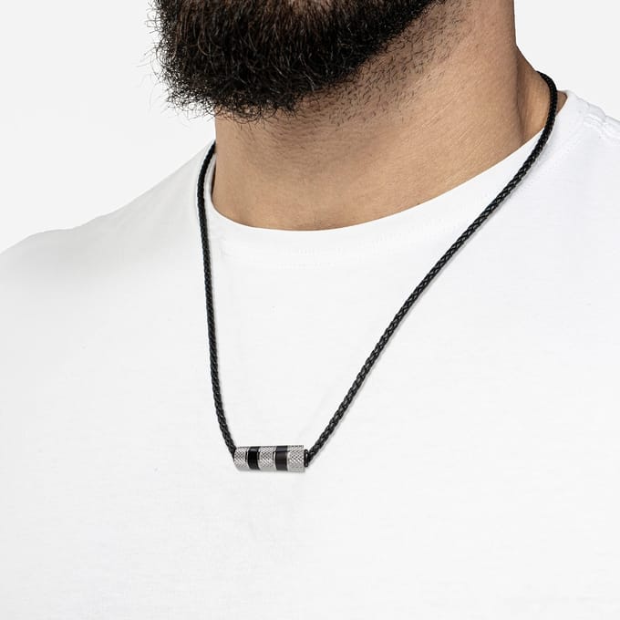 SERASAR Lederen Halsband Man [Solid] - Zilver 60cm - Premium Sieraden