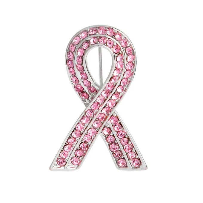 Hulp Publiek Logo Roze Lint Heldere Diamant Emaille Speld Donker Wit Broches Tas Kleding Revers Speld Weer Sieraden white