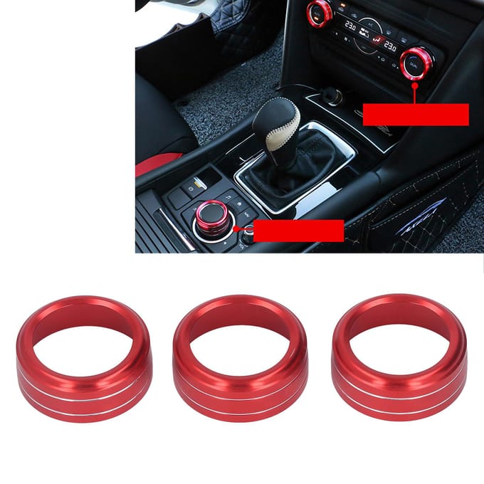 3 Stuks AC Schakelaarknop Ring Cover Trim Rode Middenconsole Interieur Accessoires Vervanging voor Mazda red