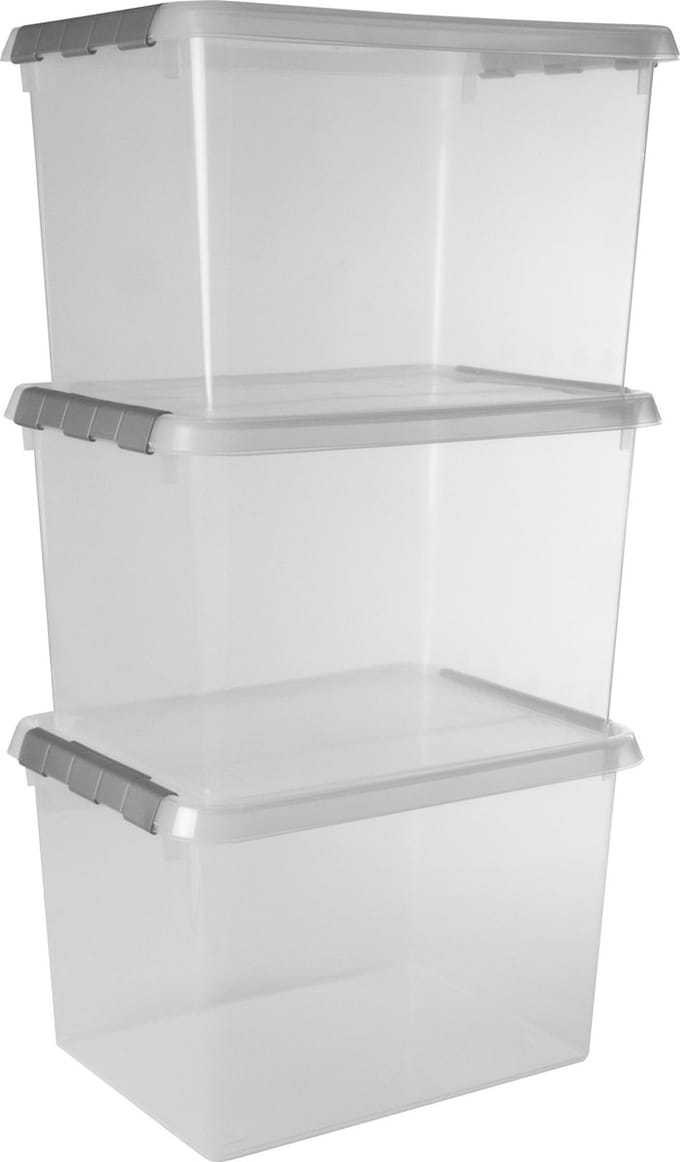 Sunware Comfort Line opbergbox 22L - Set van 3 - 40x30x26 cm - Transparant