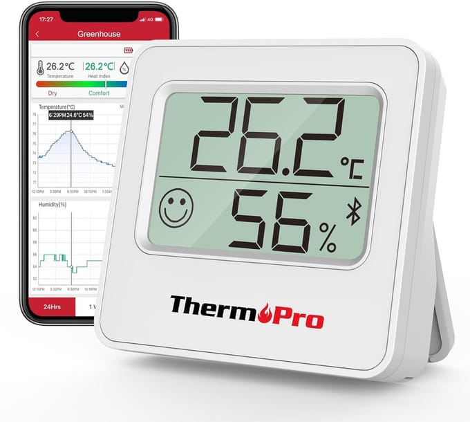 Bluetooth Thermo-Hygrometer met Smiley Indicator en App - Digitale Kamertemperatuur en Vochtigheid Meter