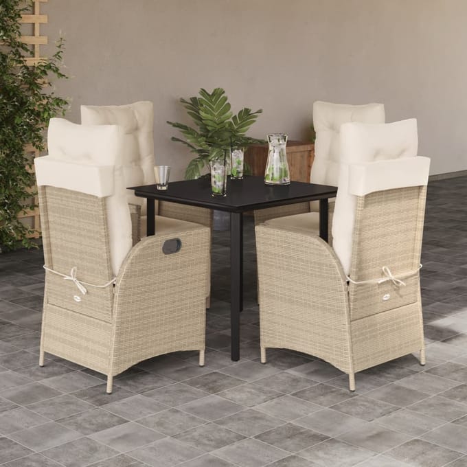vidaXL - 5-delige - Tuinset - met - kussens - poly - rattan - beige