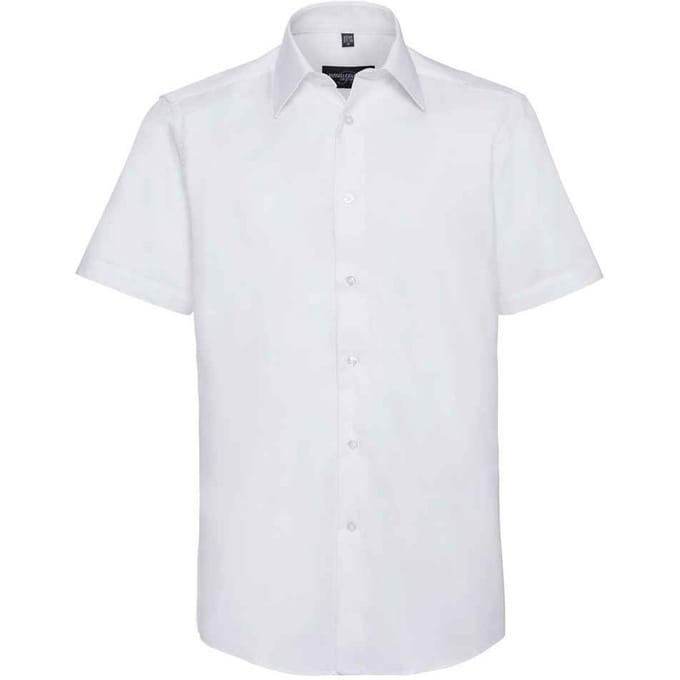 Russell Collection Heren Oxford Getailleerde Overhemd met Korte Mouwen (Wit)