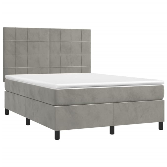 vidaXL - Boxspring - met - matras - en - LED - fluweel - lichtgrijs - 140x200 - cm