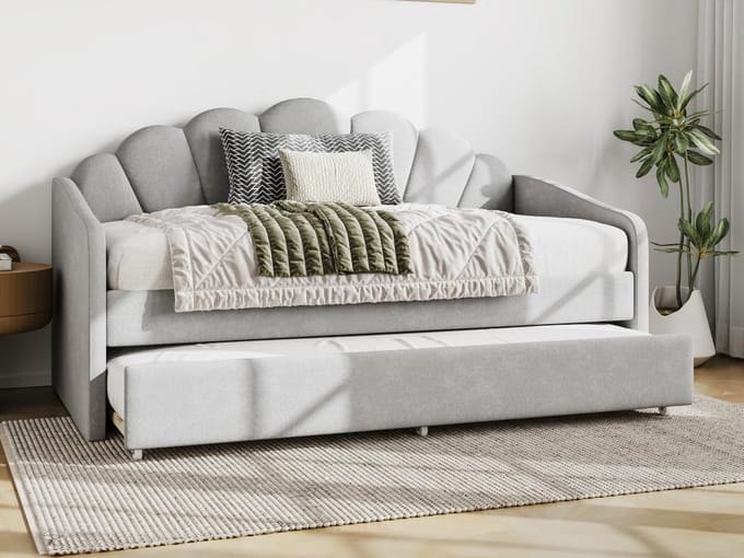 Vente-unique Bedbankje fluweel lichtgrijs 90 x 190 cm