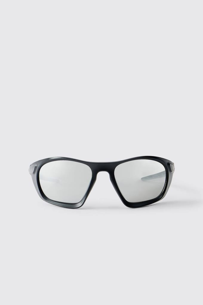 Plastic Zilveren Lens Racer Zonnebril | Black