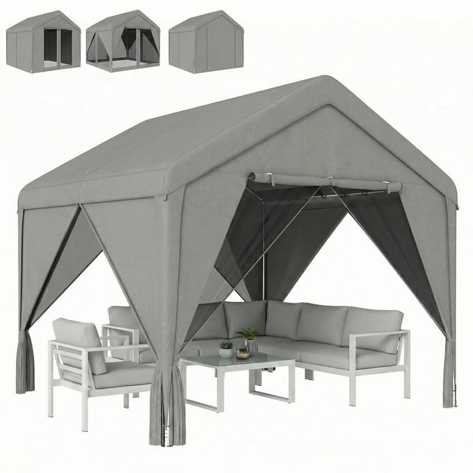 Outsunny tuinpaviljoen - Gegalvaniseerd staal, polyester - 295 x 300 x 278 cm - Grijs