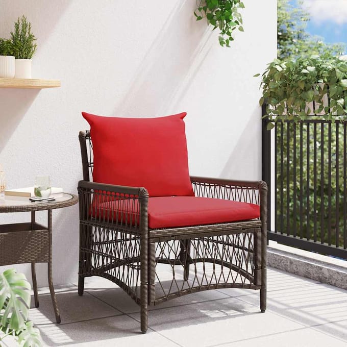 vidaXL Tuinstoel met kussen Bruin 73 x 61 x 77 cm poly rattan
