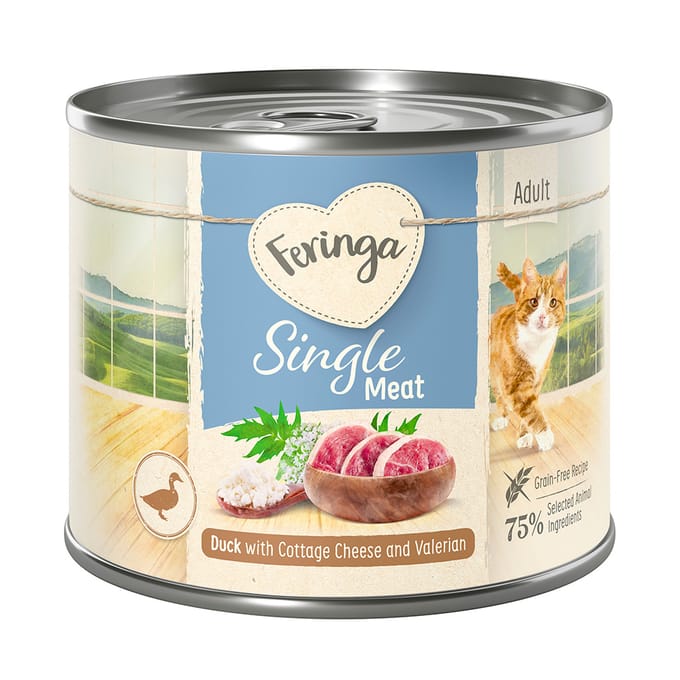 Feringa Single Meat Menu 12 x 200 g Kattenvoer - Eend met Cottage cheese & Valeriaan