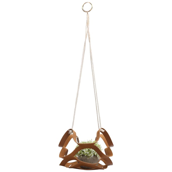 PU Leer Bloempot Display Houder Succulent Hangmand Plantenbak DecoratieL Bruin white