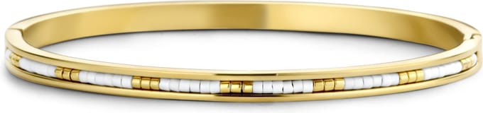 CO88 Collection 8CB-90703 Stalen armband Dames - Bangle - Miyuki kralen - Wit - 58x49mm - Goudkleurig