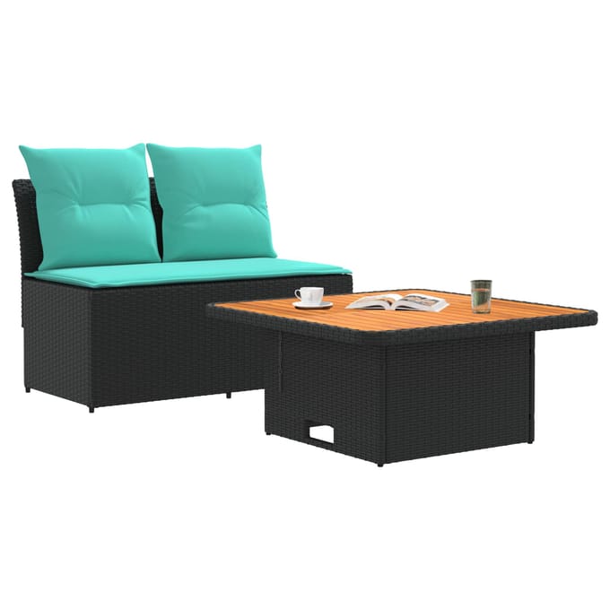 vidaXL - 2 - Stuk - Tuin - middelste - sofa - met - opklaptafel - poly - rattan
