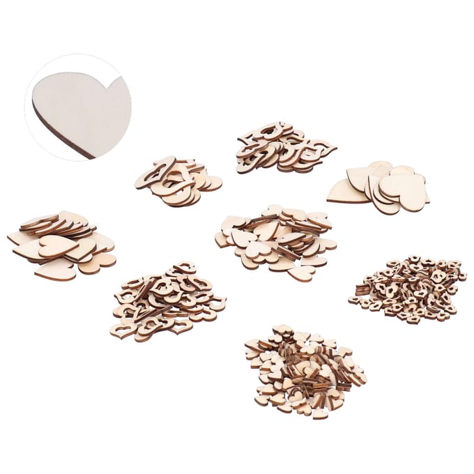 400 stuks houten holle hartchips, decoratieve houten plakjes, knutselwerkjes voor bruiloften en feesten white