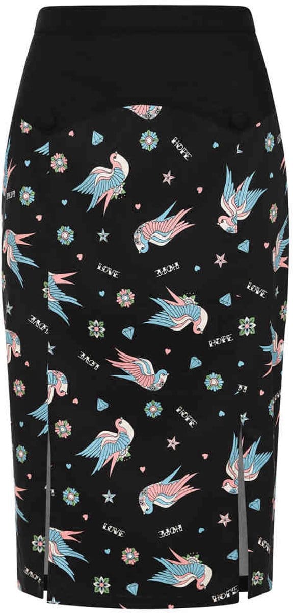 Banned - Marilou Swallows Kokerrok - 2XL - Zwart