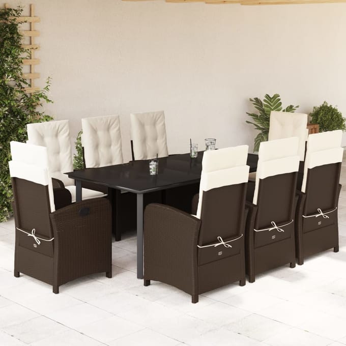 vidaXL - 9-delige - Tuinset - met - kussens - poly - rattan - bruin