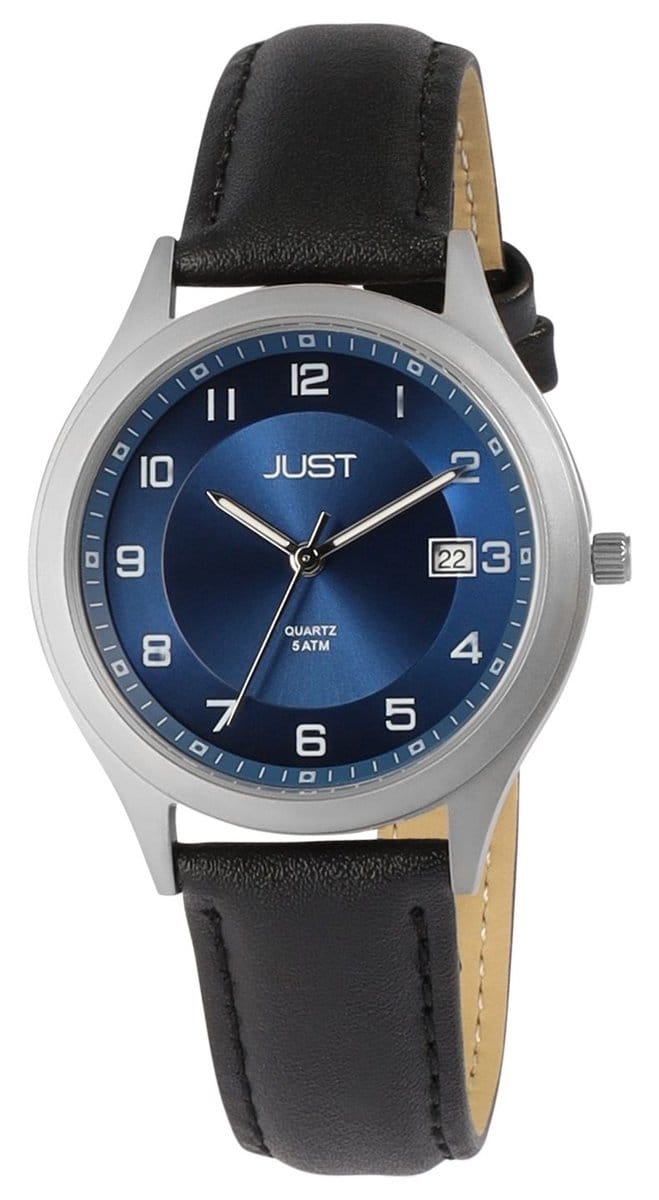 JUST herenhorloge echt leer Leon, datumaanduiding
