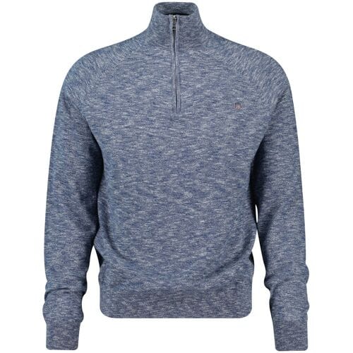 Gant trui half zip blauw gemeleerd katoen normale fit