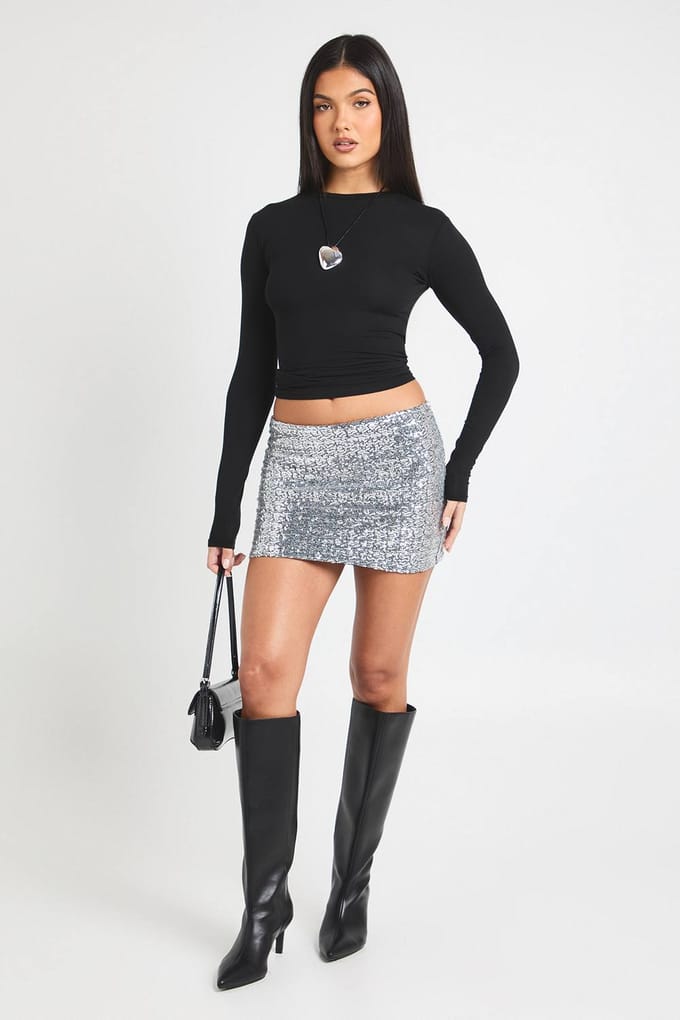 boohoo Dames Pailletten minirok | Silver | Maat: 16