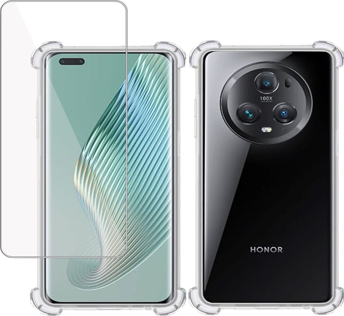 Hoesje + Screenprotector geschikt voor Honor Magic5 Lite – Tempered Glass - Extreme Shock Case Transparant