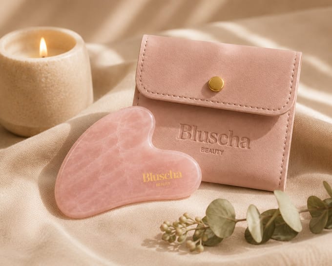 Bluscha® Face Gua Sha Rozenkwarts - Natuurlijk Roze Quartz - Gezichtsmassage Tool - Face Sculpting - Gezicht Scraper - Inclusief Luxe Opbergetui
