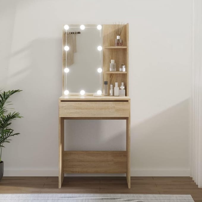 Kaptafel met Spiegel - Make-up Meubel - Schoonheidsroutine - Verstelbare LED Verlichting - 60 x 40 x 140 cm