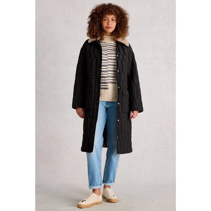 White Stuff Nolan Quilted Coat Pure Black Taglia: 6 REGULAR | Giacche invernali Outlet | Donna | Nero