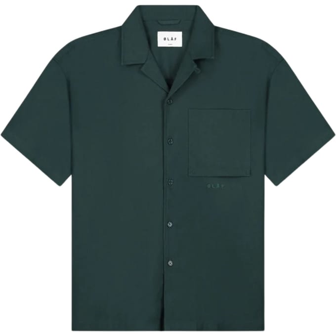 ØlÅf Linen Camp Shirt Ss Korte Mouw Overhemden Donkergroen M200301