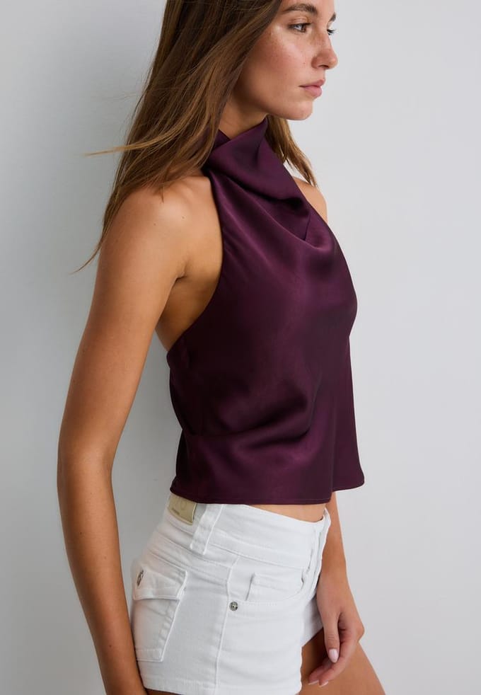 Stradivarius Satijnen haltertop  Purper XS
