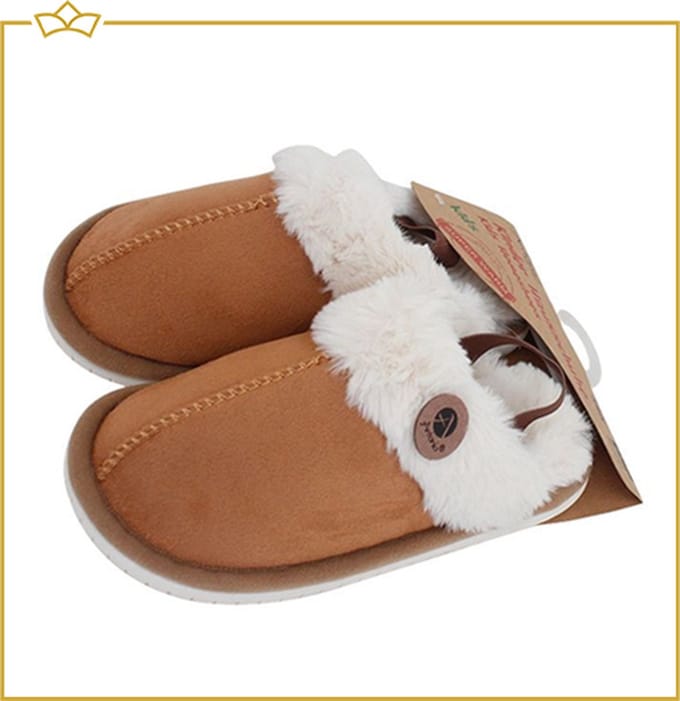 ATTREZZO® Pantoffels Kinderen - Met Elastiek - Maat 30-31- Cognac - Heerlijk warm!