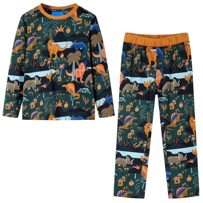 vidaXL - Kinderpyjama - met - lange - mouwen - 140 - donkergroen