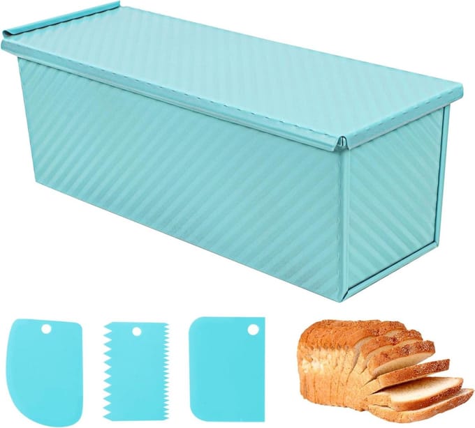 Broodpan met deksel - Broodblik Pullman pan - Brood bakken - Antiaanbaklaag - 33 cm - Blauw