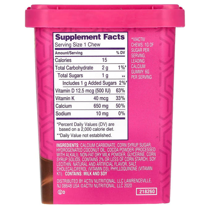 Viactiv, Calcium + Renforcement des Os, Formule Max, Chocolat au Lait, 60 Gommes Tendres