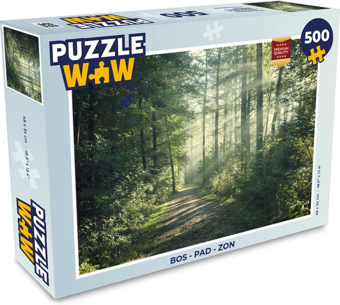 Puzzel Bos - Pad - Zon - Bomen - Groen - Natuur - Legpuzzel - Puzzel 500 stukjes