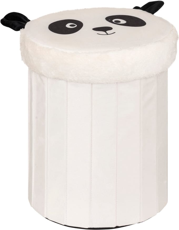Atmosphera Panda Opvouwbare Poef - Opberger - Ø30xH38cm - Zwart/Wit
