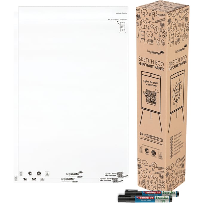 Legamaster SKETCH ECO flip-overblok, 2 x 50 vellen, incl. 2 edding 31 flipchartmarkers