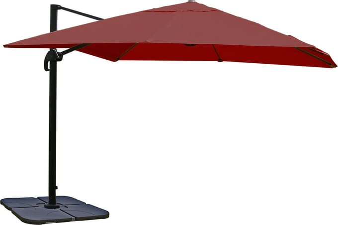 Zweefparasol MCW-A96, horecaparasol, 3x3m (Ø4,24m) polyester/aluminium 23kg ~ bordeaux met voet
