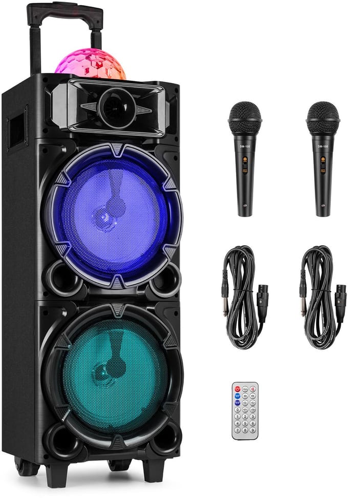 Karaoke set - Fenton LIVE290 Party speaker met microfoons en discolamp - Met Bluetooth - 300W
