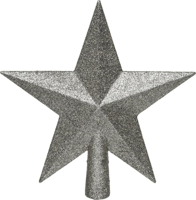Decoris kerstboom piek - ster vorm - antraciet grijs - glitter - 19 cm - kunststof - kerstpiek