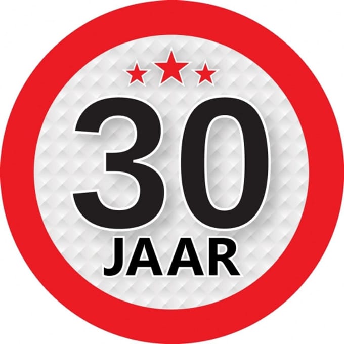 30 jaar leeftijd sticker - rond - Dia 9 cm - 30 jaar verjaardag - jubileum - leeftijd versiering