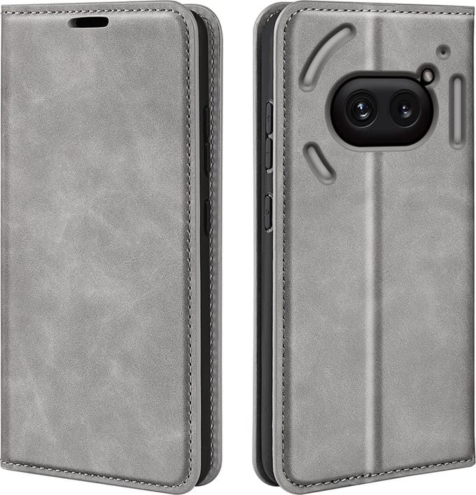 MobyDefend Hoesje - Geschikt voor Nothing Phone (2a) / Nothing Phone (2a) Plus - Luxe Wallet Bookcase (Magnetische Sluiting) - Grijs