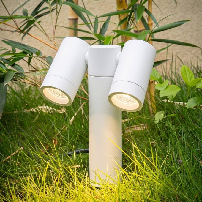 PRIOS - Buitenspots - 2lichts - Aluminium, glas - H: 40 cm - GU10 - wit
