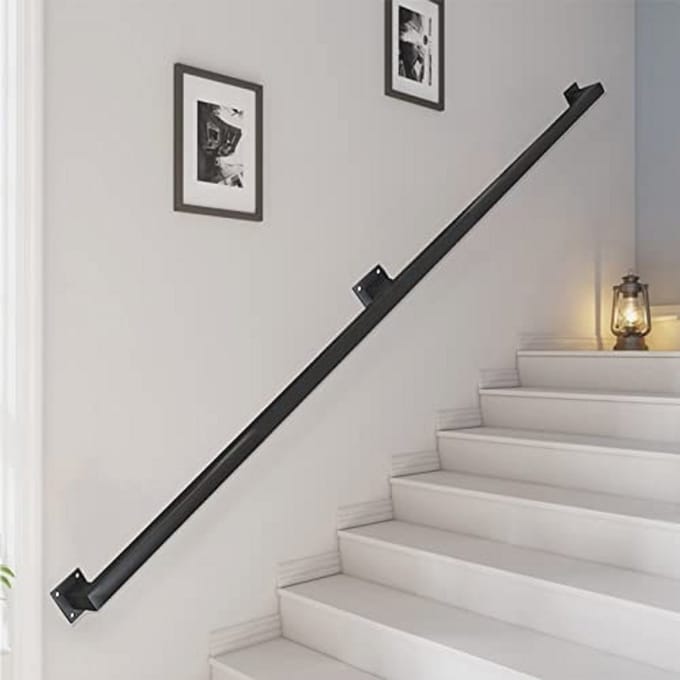 Moderne zwarte trapleuning set 30cm-600cm - wandmontage metalen handgreep