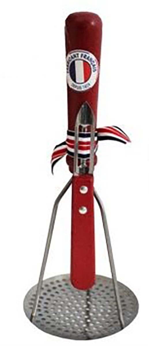 Set van Aardappelstamper met Dunschiller - RVS en Beukenhout - Rood
