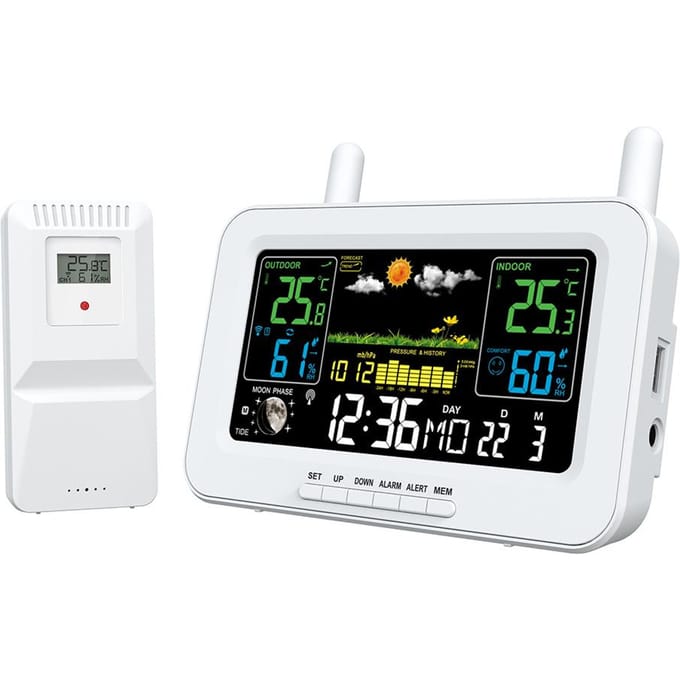 Weerstations Draadloze binnen-buitenthermometers LCD-kleurendisplay Temperatuur-vochtigheid EU Plug
