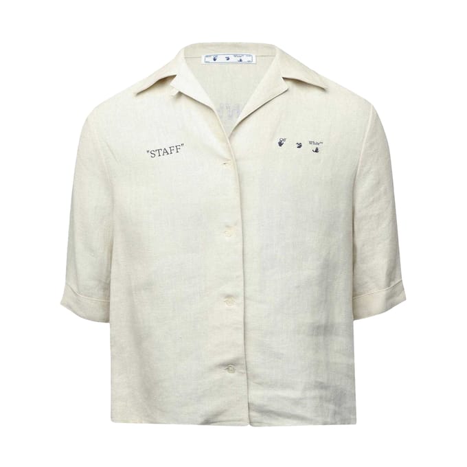 Off White Linnen shirt met logo voor dames (Licht Beige)