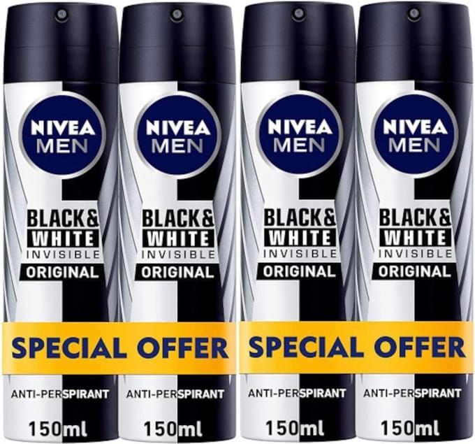 Nivea MEN Invisible for Black & White 48 H Deo Spray - Voordeelverpakking 4 x 150 ml