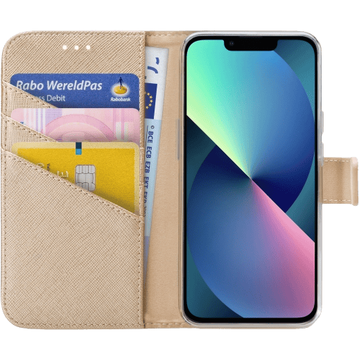 My Style iPhone 13 Pro Portemonnee Hoesje Goud Standaard